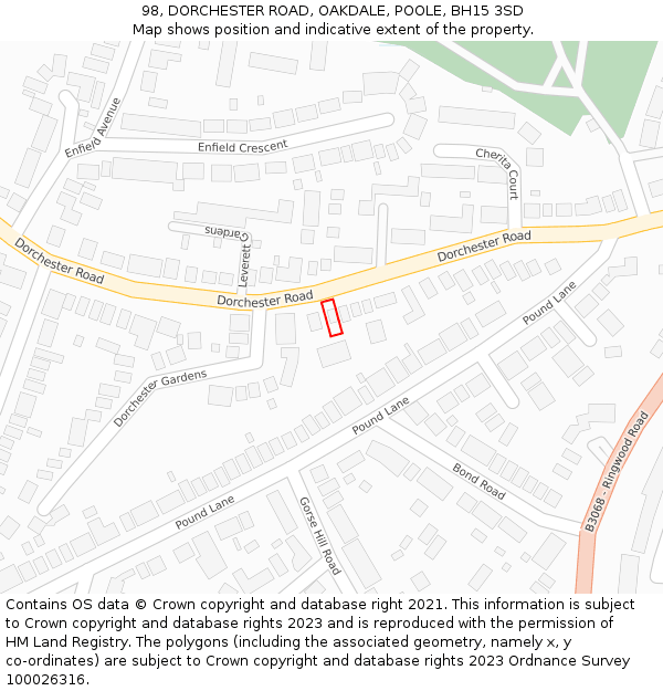 98, DORCHESTER ROAD, OAKDALE, POOLE, BH15 3SD: Location map and indicative extent of plot