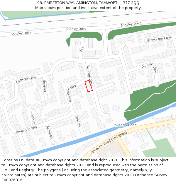 98, EMBERTON WAY, AMINGTON, TAMWORTH, B77 3QQ: Location map and indicative extent of plot
