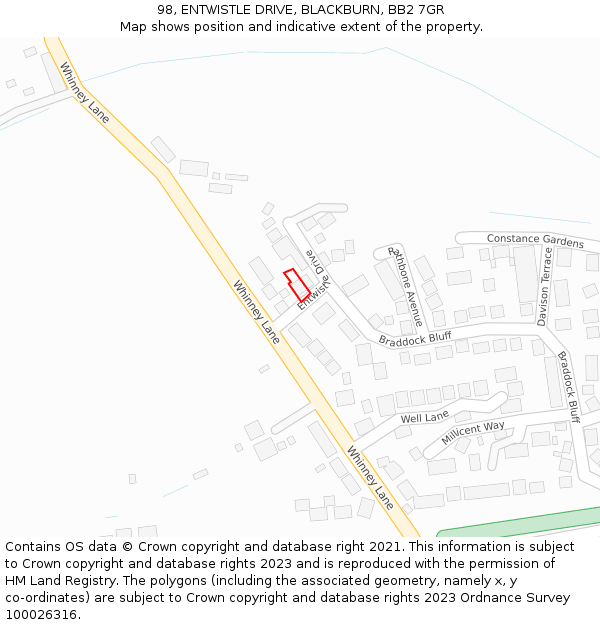 98, ENTWISTLE DRIVE, BLACKBURN, BB2 7GR: Location map and indicative extent of plot