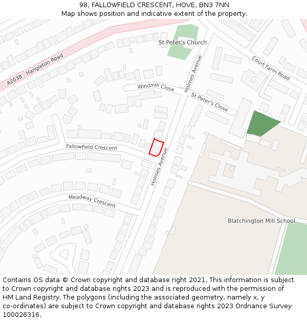 98, FALLOWFIELD CRESCENT, HOVE, BN3 7NN: Location map and indicative extent of plot
