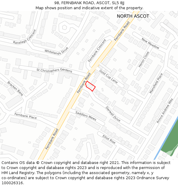 98, FERNBANK ROAD, ASCOT, SL5 8JJ: Location map and indicative extent of plot