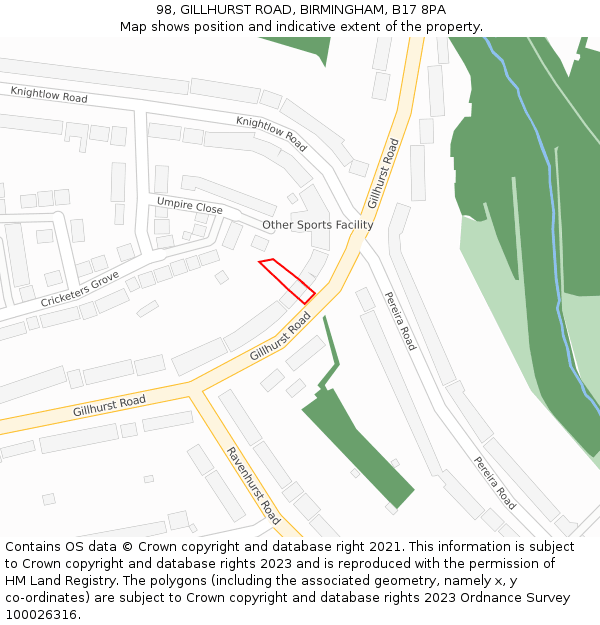 98, GILLHURST ROAD, BIRMINGHAM, B17 8PA: Location map and indicative extent of plot