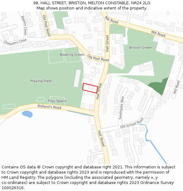 98, HALL STREET, BRISTON, MELTON CONSTABLE, NR24 2LG: Location map and indicative extent of plot