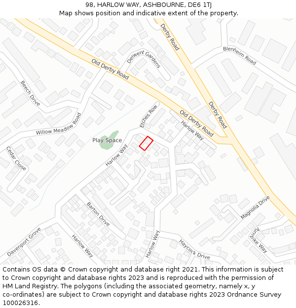 98, HARLOW WAY, ASHBOURNE, DE6 1TJ: Location map and indicative extent of plot