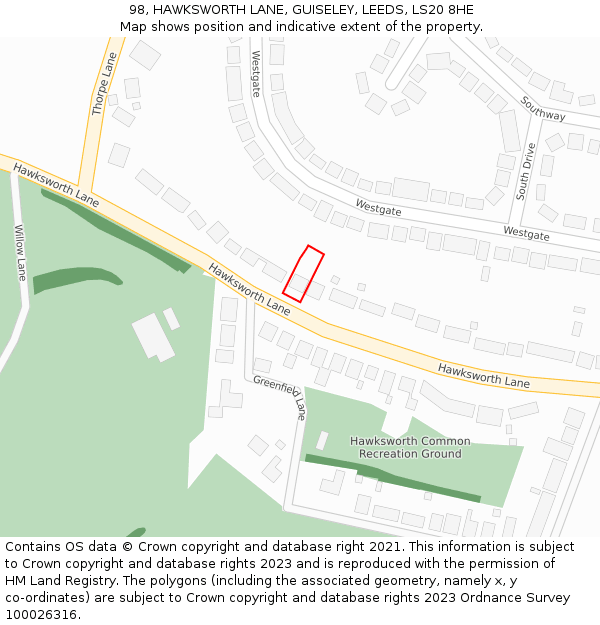 98, HAWKSWORTH LANE, GUISELEY, LEEDS, LS20 8HE: Location map and indicative extent of plot