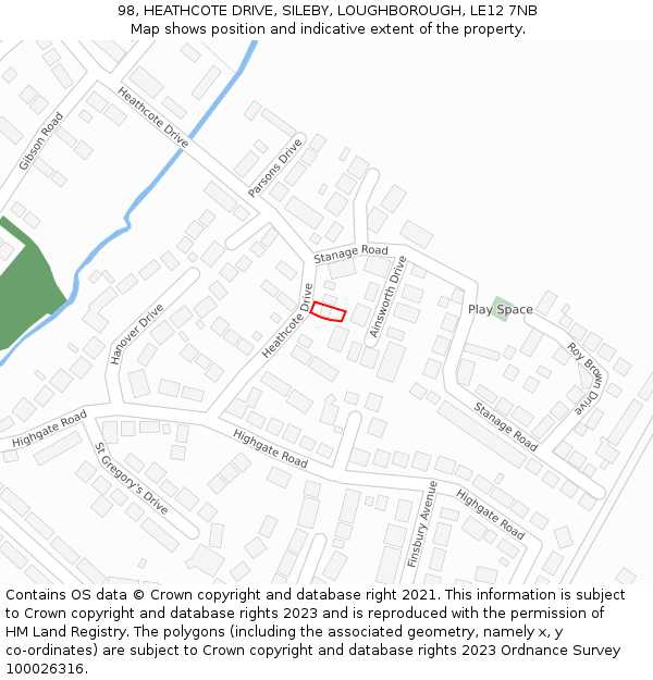 98, HEATHCOTE DRIVE, SILEBY, LOUGHBOROUGH, LE12 7NB: Location map and indicative extent of plot