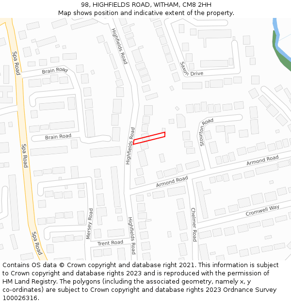 98, HIGHFIELDS ROAD, WITHAM, CM8 2HH: Location map and indicative extent of plot