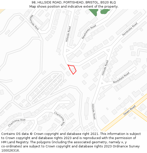 98, HILLSIDE ROAD, PORTISHEAD, BRISTOL, BS20 8LQ: Location map and indicative extent of plot