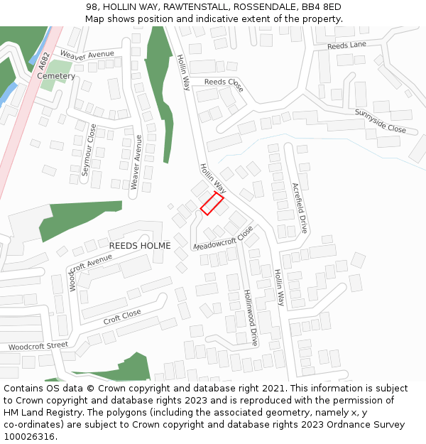 98, HOLLIN WAY, RAWTENSTALL, ROSSENDALE, BB4 8ED: Location map and indicative extent of plot