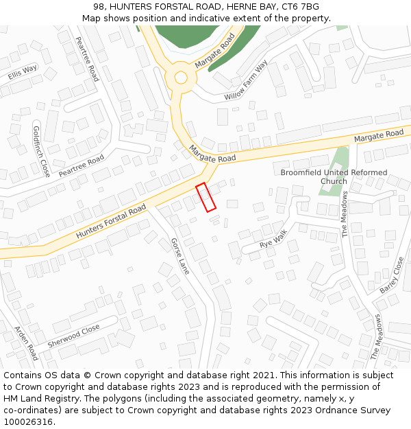 98, HUNTERS FORSTAL ROAD, HERNE BAY, CT6 7BG: Location map and indicative extent of plot