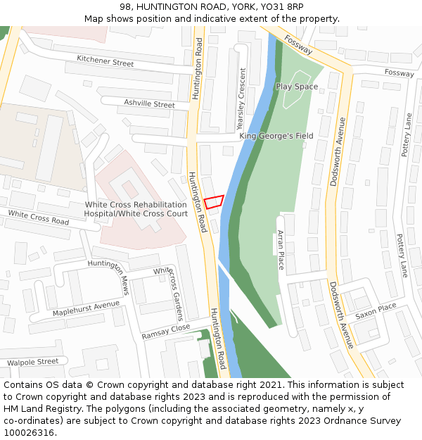 98, HUNTINGTON ROAD, YORK, YO31 8RP: Location map and indicative extent of plot