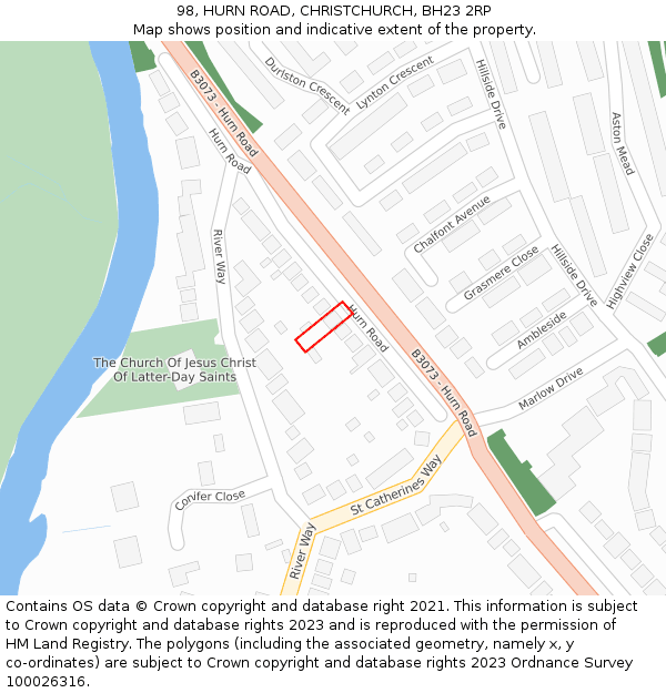 98, HURN ROAD, CHRISTCHURCH, BH23 2RP: Location map and indicative extent of plot