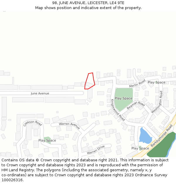 98, JUNE AVENUE, LEICESTER, LE4 9TE: Location map and indicative extent of plot