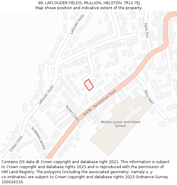 98, LAFLOUDER FIELDS, MULLION, HELSTON, TR12 7EJ: Location map and indicative extent of plot
