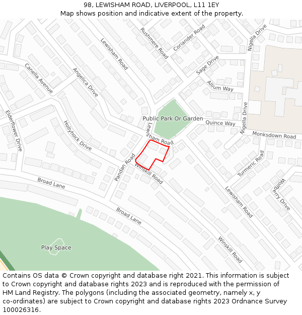 98, LEWISHAM ROAD, LIVERPOOL, L11 1EY: Location map and indicative extent of plot