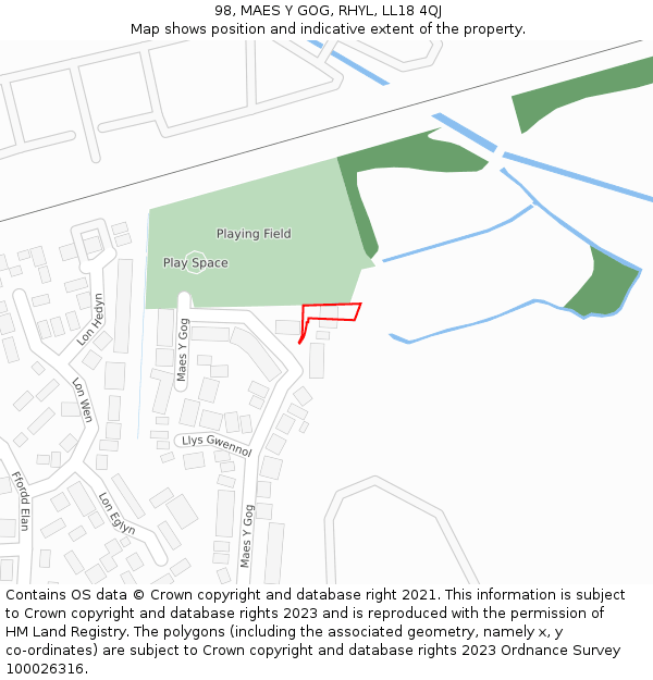 98, MAES Y GOG, RHYL, LL18 4QJ: Location map and indicative extent of plot