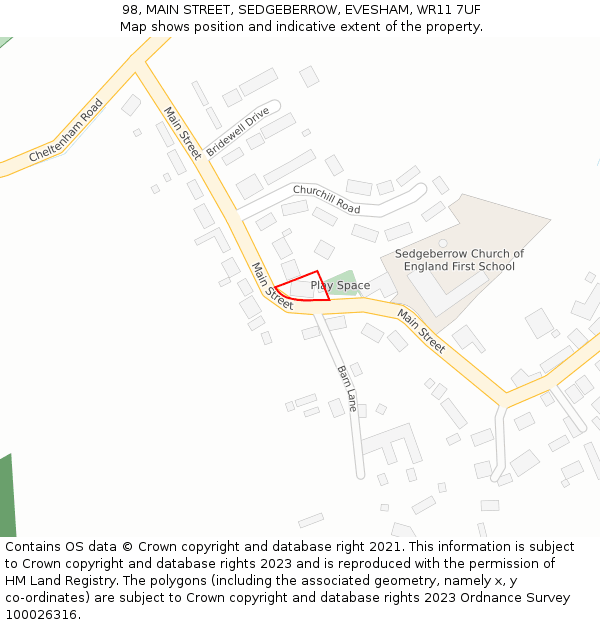 98, MAIN STREET, SEDGEBERROW, EVESHAM, WR11 7UF: Location map and indicative extent of plot