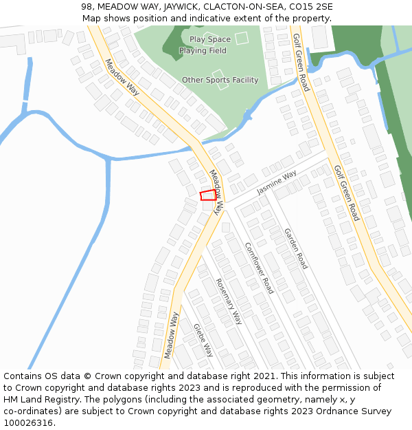 98, MEADOW WAY, JAYWICK, CLACTON-ON-SEA, CO15 2SE: Location map and indicative extent of plot