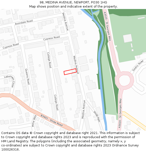 98, MEDINA AVENUE, NEWPORT, PO30 1HG: Location map and indicative extent of plot