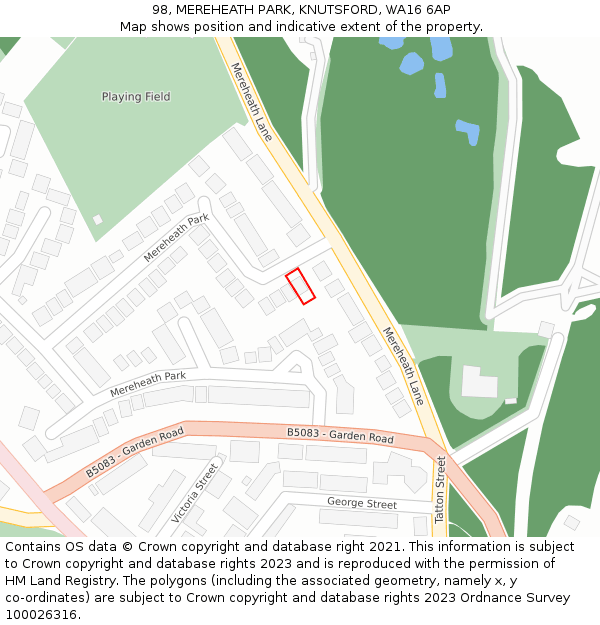 98, MEREHEATH PARK, KNUTSFORD, WA16 6AP: Location map and indicative extent of plot