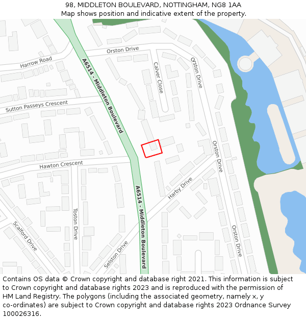 98, MIDDLETON BOULEVARD, NOTTINGHAM, NG8 1AA: Location map and indicative extent of plot