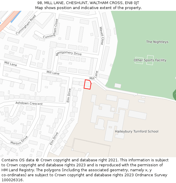 98, MILL LANE, CHESHUNT, WALTHAM CROSS, EN8 0JT: Location map and indicative extent of plot