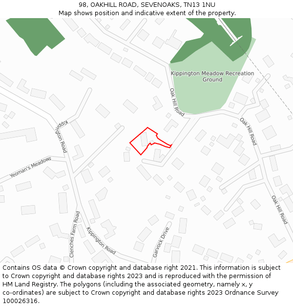 98, OAKHILL ROAD, SEVENOAKS, TN13 1NU: Location map and indicative extent of plot