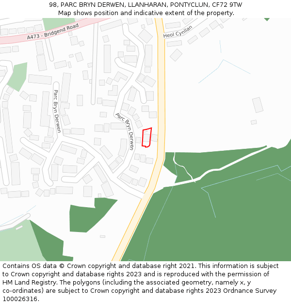 98, PARC BRYN DERWEN, LLANHARAN, PONTYCLUN, CF72 9TW: Location map and indicative extent of plot