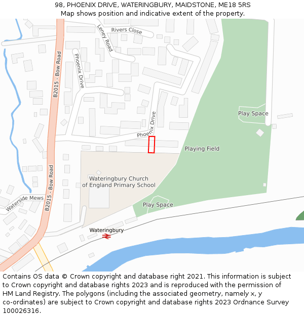 98, PHOENIX DRIVE, WATERINGBURY, MAIDSTONE, ME18 5RS: Location map and indicative extent of plot