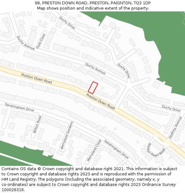 98, PRESTON DOWN ROAD, PRESTON, PAIGNTON, TQ3 1DP: Location map and indicative extent of plot