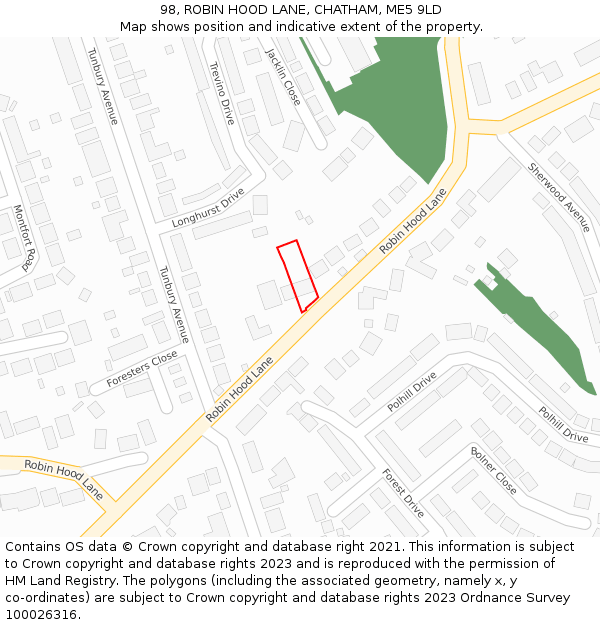 98, ROBIN HOOD LANE, CHATHAM, ME5 9LD: Location map and indicative extent of plot