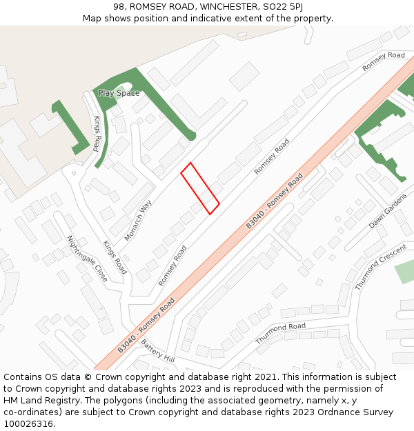 98, ROMSEY ROAD, WINCHESTER, SO22 5PJ: Location map and indicative extent of plot