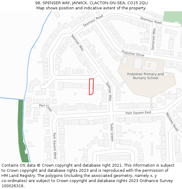 98, SPENSER WAY, JAYWICK, CLACTON-ON-SEA, CO15 2QU: Location map and indicative extent of plot