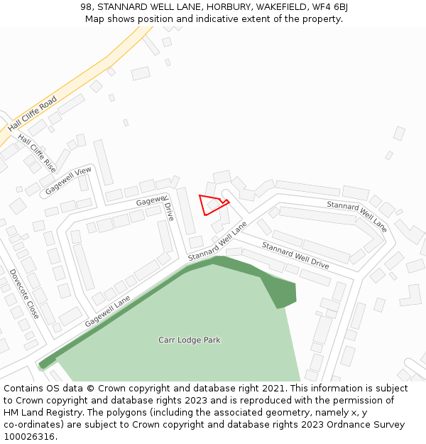 98, STANNARD WELL LANE, HORBURY, WAKEFIELD, WF4 6BJ: Location map and indicative extent of plot