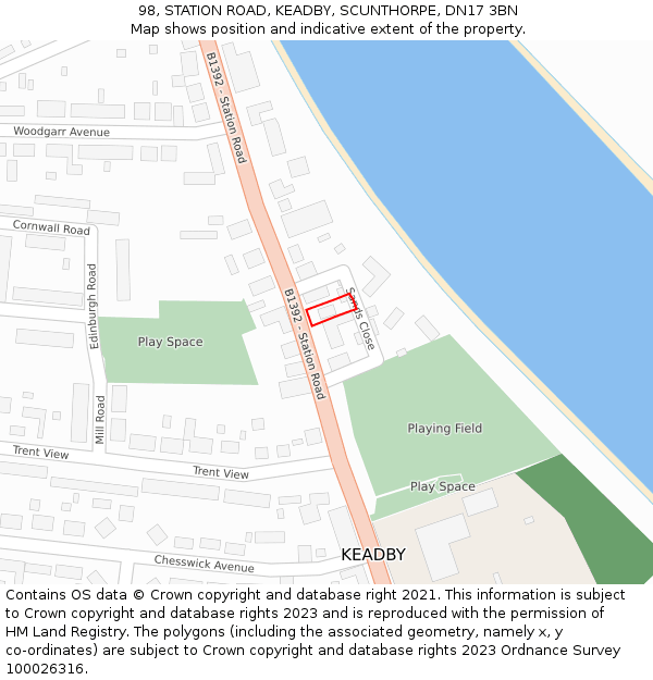 98, STATION ROAD, KEADBY, SCUNTHORPE, DN17 3BN: Location map and indicative extent of plot