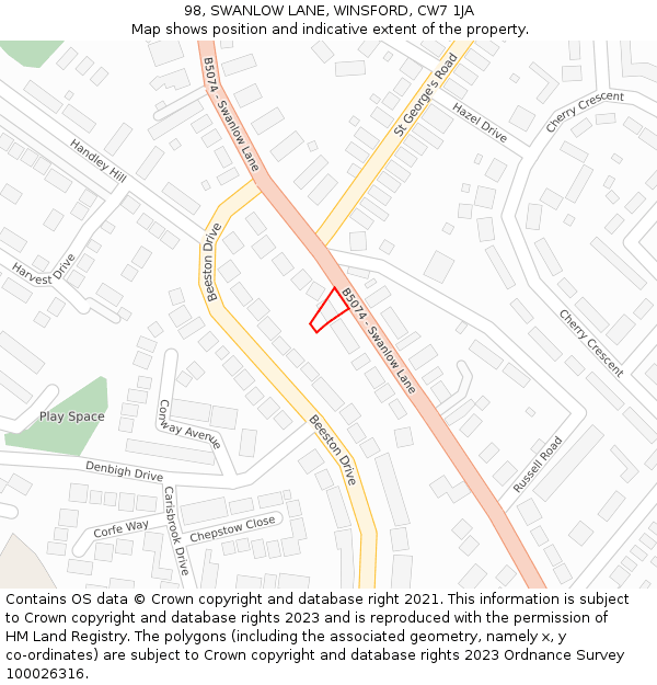 98, SWANLOW LANE, WINSFORD, CW7 1JA: Location map and indicative extent of plot