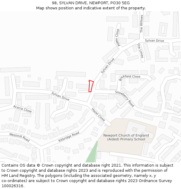 98, SYLVAN DRIVE, NEWPORT, PO30 5EG: Location map and indicative extent of plot