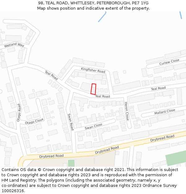 98, TEAL ROAD, WHITTLESEY, PETERBOROUGH, PE7 1YG: Location map and indicative extent of plot