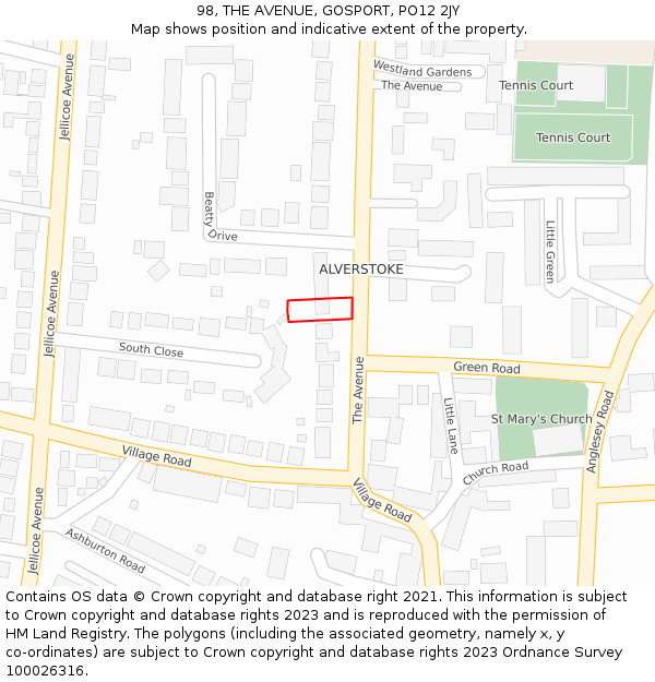 98, THE AVENUE, GOSPORT, PO12 2JY: Location map and indicative extent of plot