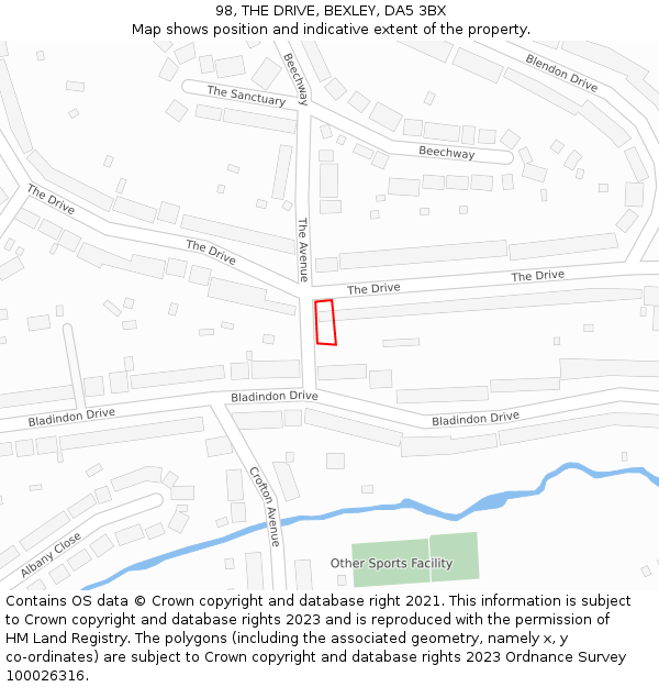 98, THE DRIVE, BEXLEY, DA5 3BX: Location map and indicative extent of plot