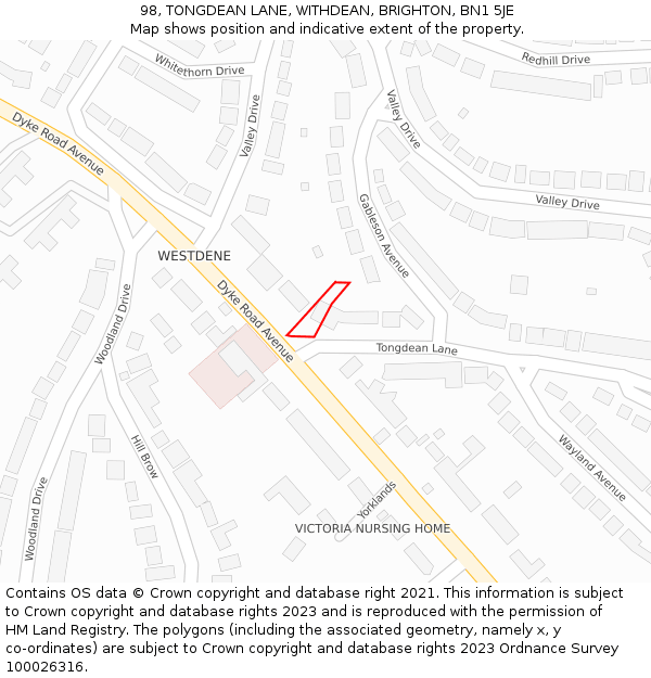 98, TONGDEAN LANE, WITHDEAN, BRIGHTON, BN1 5JE: Location map and indicative extent of plot