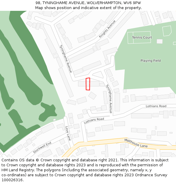 98, TYNINGHAME AVENUE, WOLVERHAMPTON, WV6 9PW: Location map and indicative extent of plot