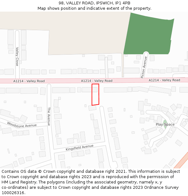 98, VALLEY ROAD, IPSWICH, IP1 4PB: Location map and indicative extent of plot