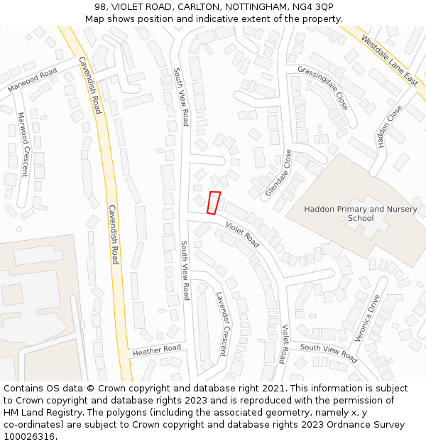 98, VIOLET ROAD, CARLTON, NOTTINGHAM, NG4 3QP: Location map and indicative extent of plot