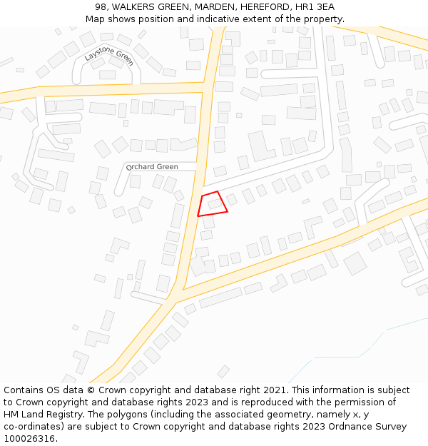 98, WALKERS GREEN, MARDEN, HEREFORD, HR1 3EA: Location map and indicative extent of plot