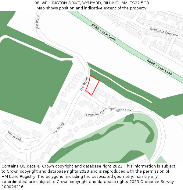 98, WELLINGTON DRIVE, WYNYARD, BILLINGHAM, TS22 5GR: Location map and indicative extent of plot