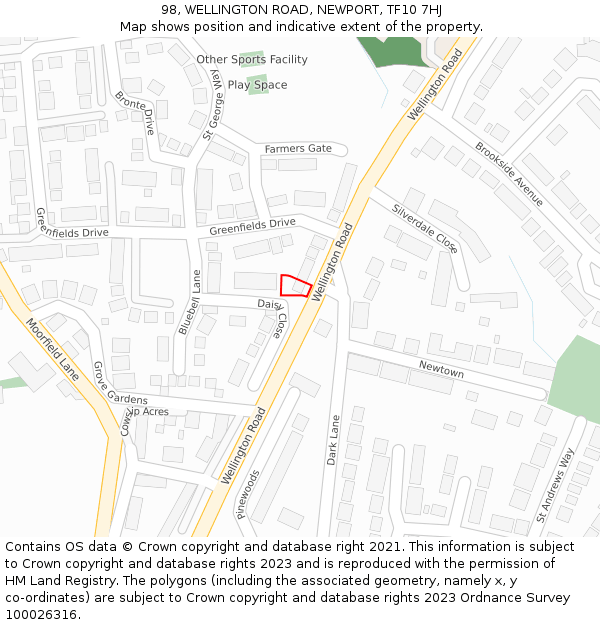 98, WELLINGTON ROAD, NEWPORT, TF10 7HJ: Location map and indicative extent of plot