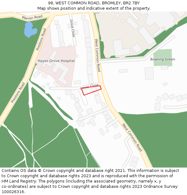 98, WEST COMMON ROAD, BROMLEY, BR2 7BY: Location map and indicative extent of plot