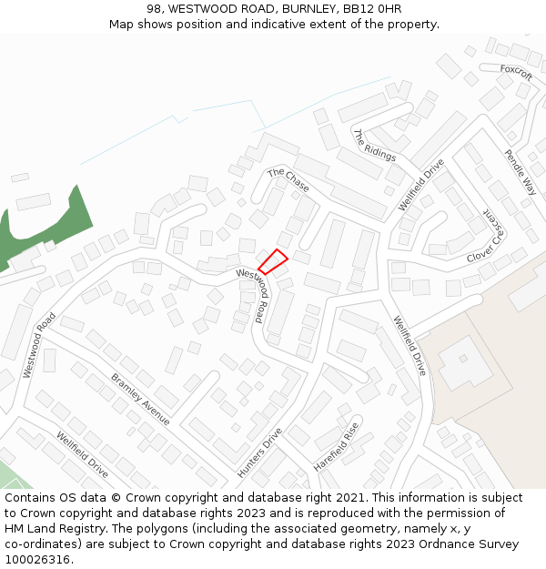 98, WESTWOOD ROAD, BURNLEY, BB12 0HR: Location map and indicative extent of plot