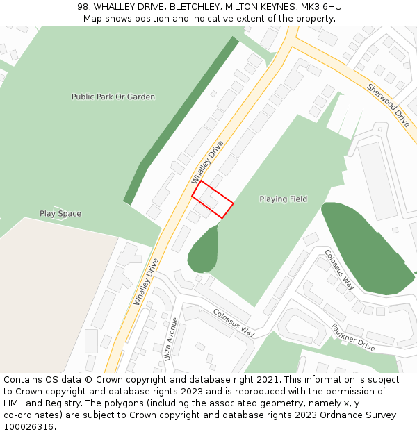 98, WHALLEY DRIVE, BLETCHLEY, MILTON KEYNES, MK3 6HU: Location map and indicative extent of plot